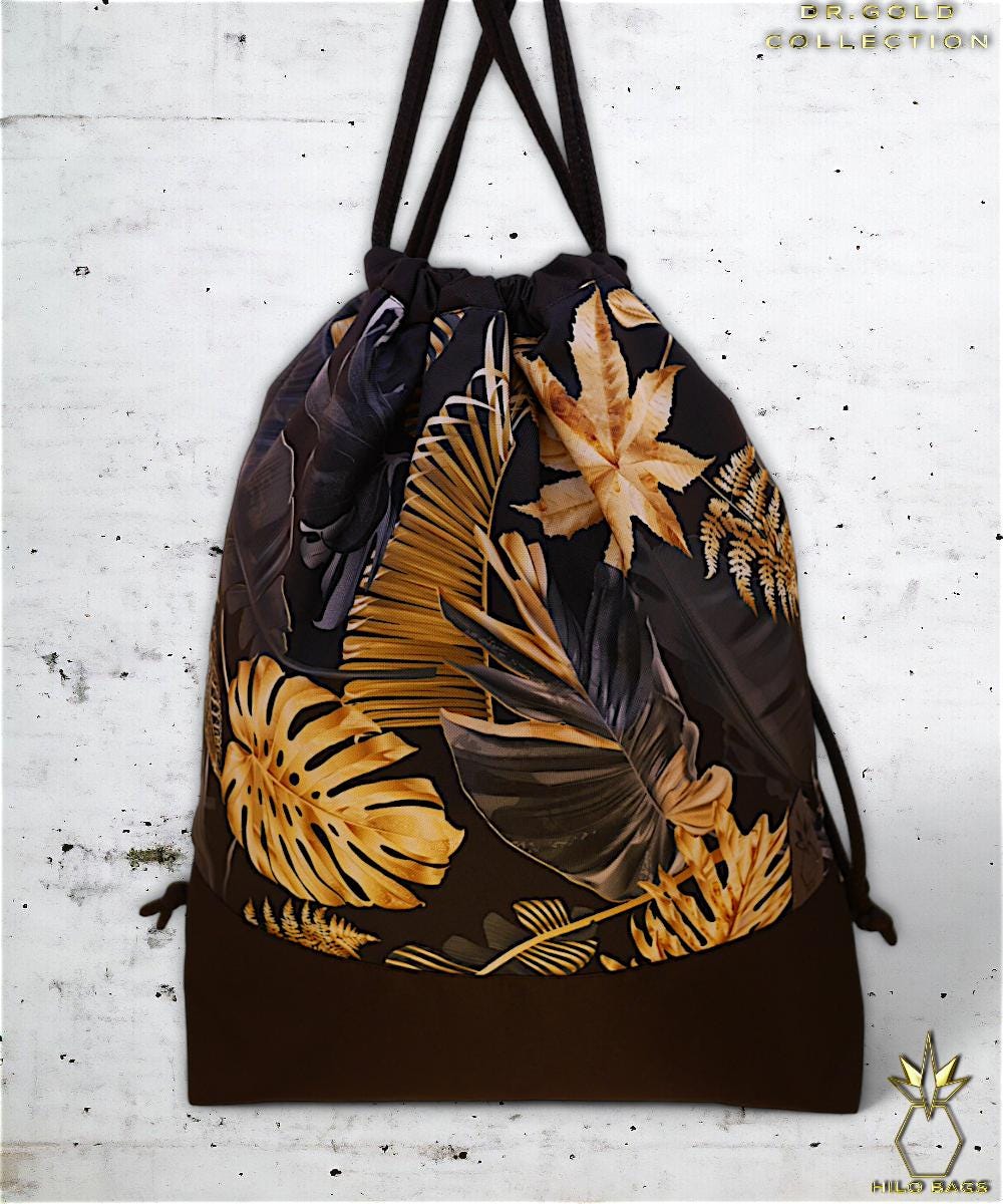 30. DR GOLD - Turnbeutel - einzigartig - Statement - farbenfroh - Gold - Rucksack - künstlerischer Kordelzug - Premium - Designer - Muster - handgemacht