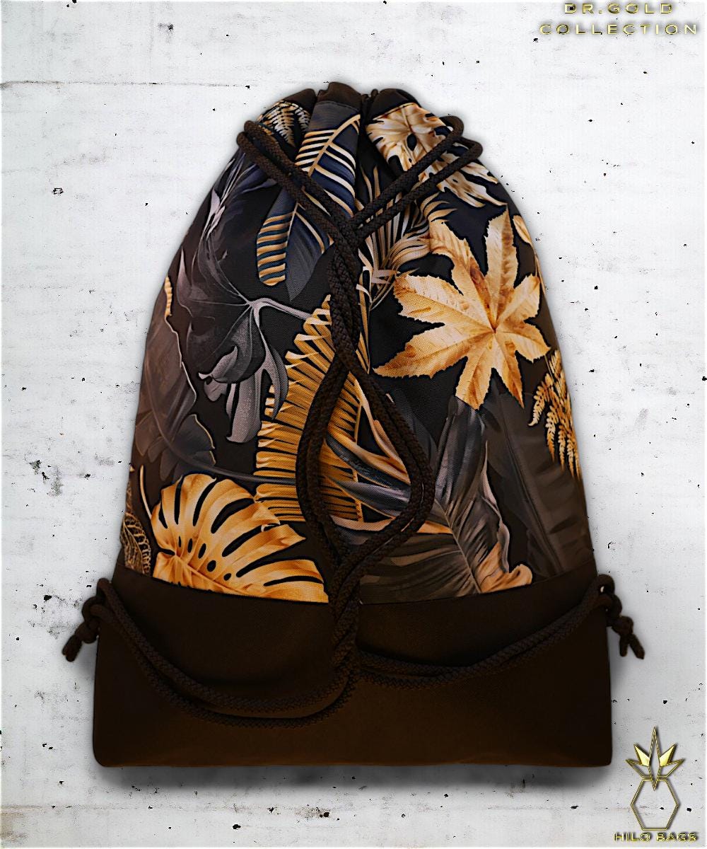 30. DR GOLD - Turnbeutel - einzigartig - Statement - farbenfroh - Gold - Rucksack - künstlerischer Kordelzug - Premium - Designer - Muster - handgemacht