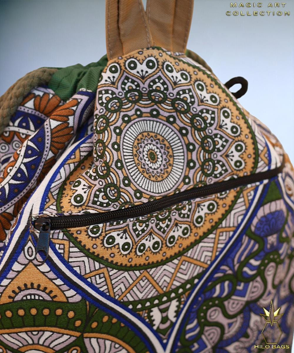 17. MAGIC ART - Gymbag - mandala - psychedelic - Ozora - festival - artistic -pearl canvas - water repellent - unique - oversized - handmade