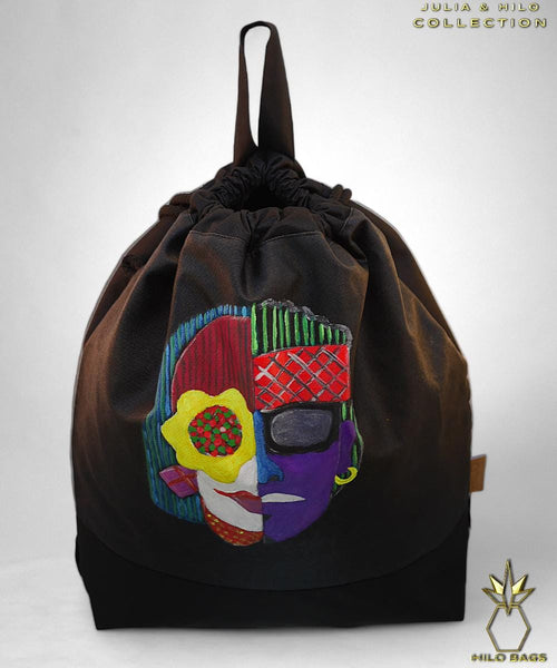 1. JULIA & HILO - Gymbag - hand painted - UV - artist - collaboration - pearl-canvas - unique-art-handmade-oversized-exclusive-design-custom