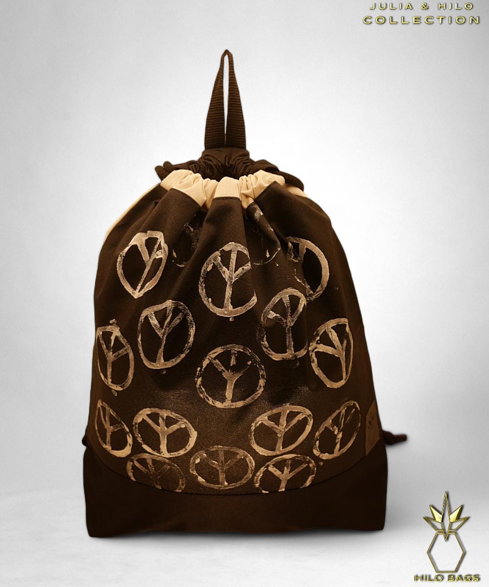 32.JULIA & HILO - Gym Bag - hand painted - artist - collaboration - pearl-canvas - unique-art-handmade-oversized-exclusive-design-custom