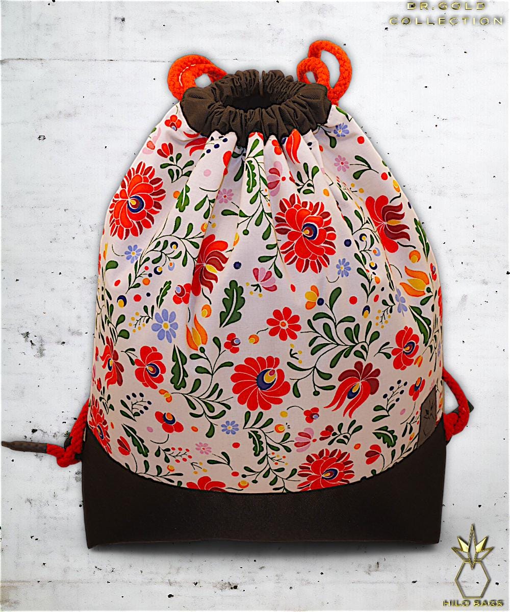 41. DR GOLD - Gymbag - einzigartig - Statement - farbenfroh - Gold - Rucksack - künstlerischer Kordelzug - Premium - Designer - Muster - handgemacht