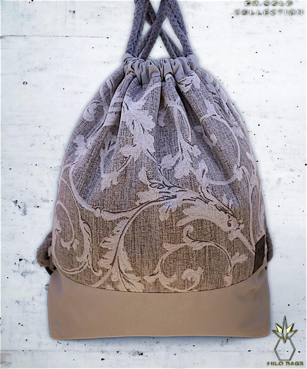 43. DR GOLD - Turnbeutel - einzigartig - Statement - farbenfroh - Gold - Rucksack - künstlerischer Kordelzug - Premium - Designer - Muster - handgemacht